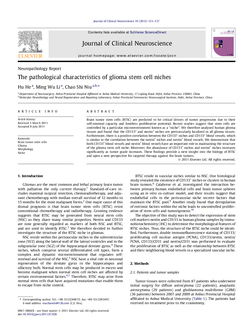 The pathological characteristics of glioma stem cell niches