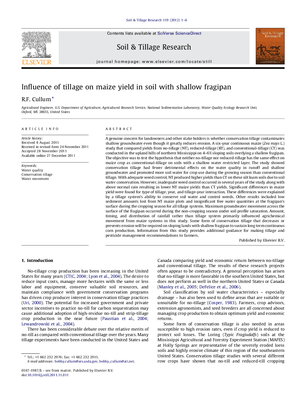 Influence of tillage on maize yield in soil with shallow fragipan