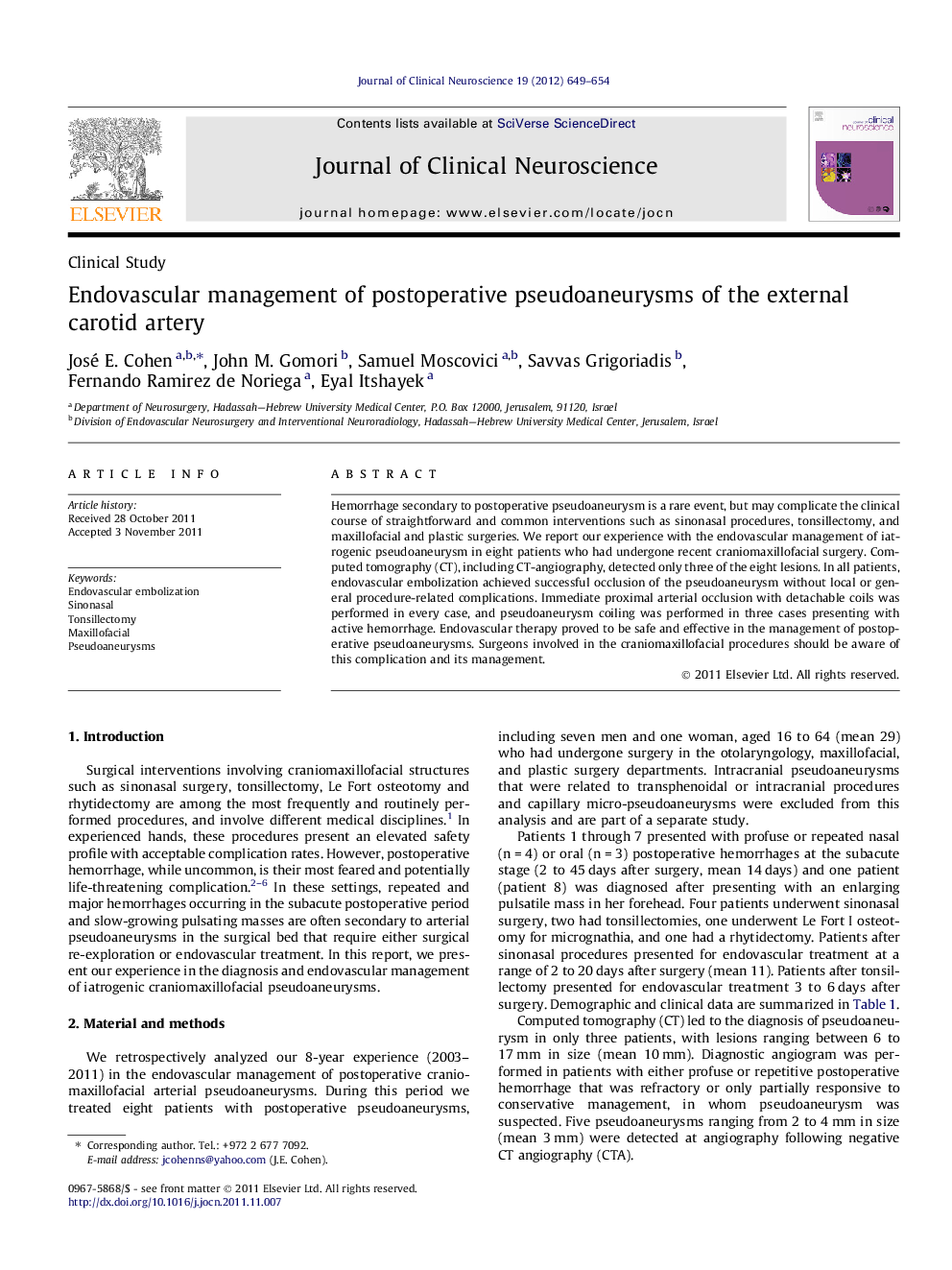 Endovascular management of postoperative pseudoaneurysms of the external carotid artery