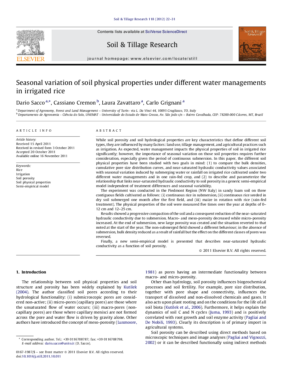 Seasonal variation of soil physical properties under different water managements in irrigated rice