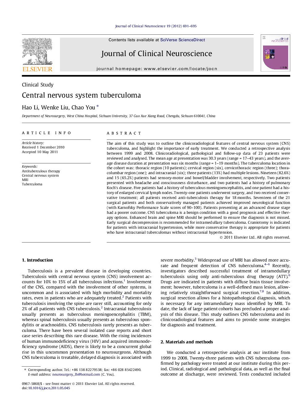 Central nervous system tuberculoma