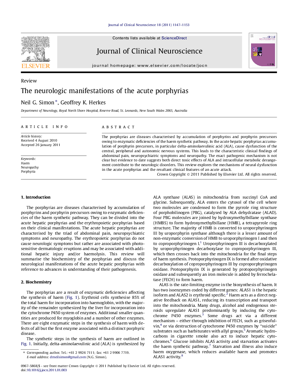 The neurologic manifestations of the acute porphyrias