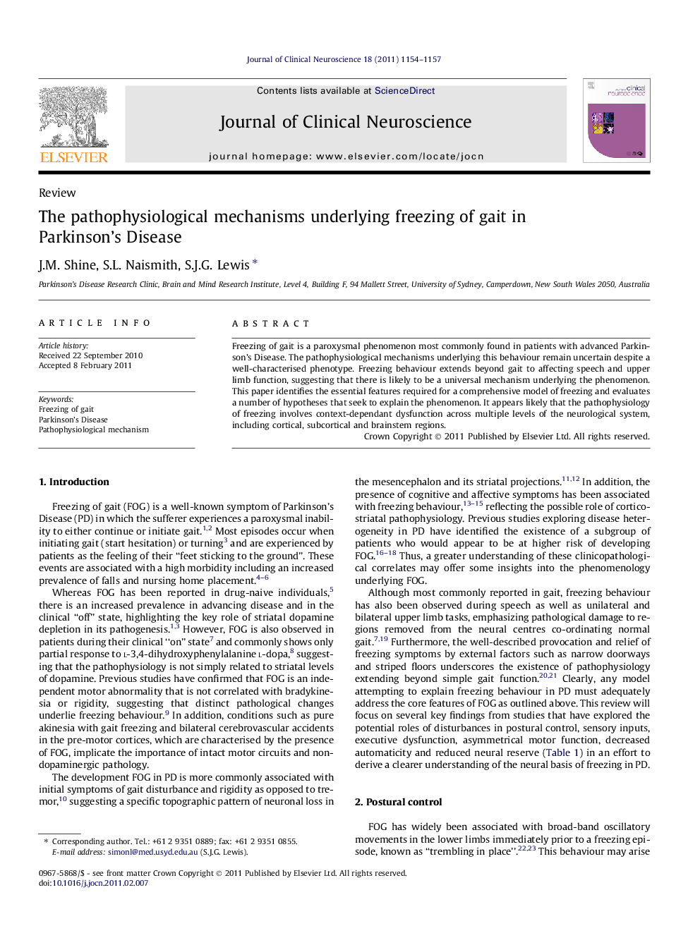 The pathophysiological mechanisms underlying freezing of gait in Parkinson’s Disease