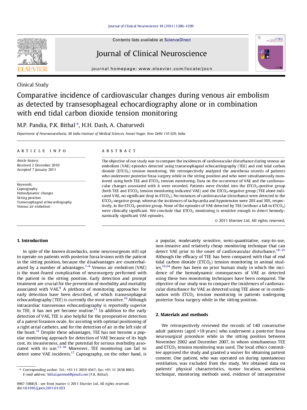 Comparative incidence of cardiovascular changes during venous air embolism as detected by transesophageal echocardiography alone or in combination with end tidal carbon dioxide tension monitoring