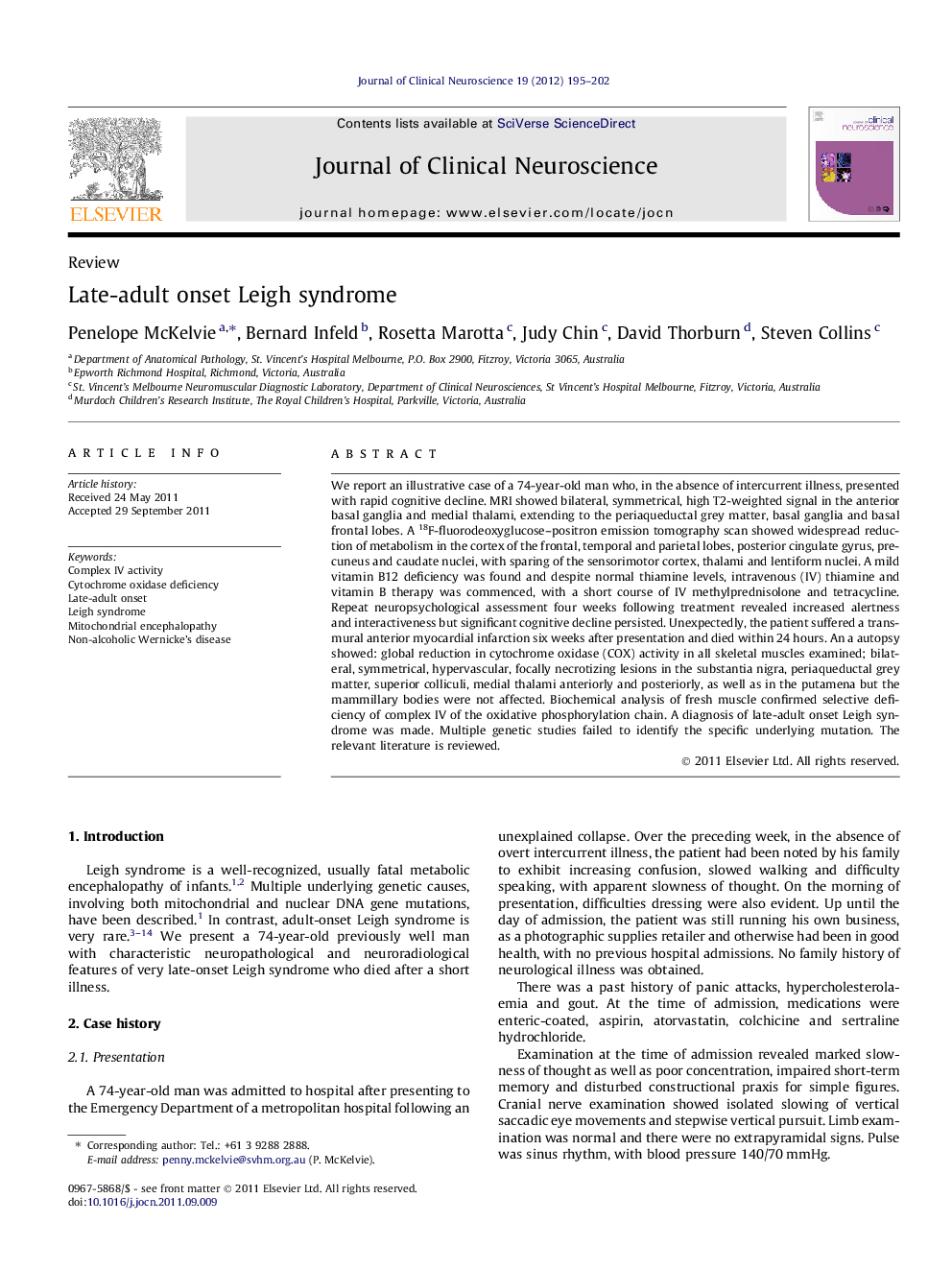 Late-adult onset Leigh syndrome