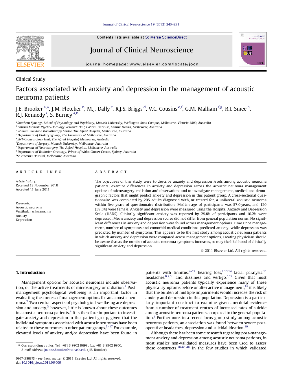 Factors associated with anxiety and depression in the management of acoustic neuroma patients