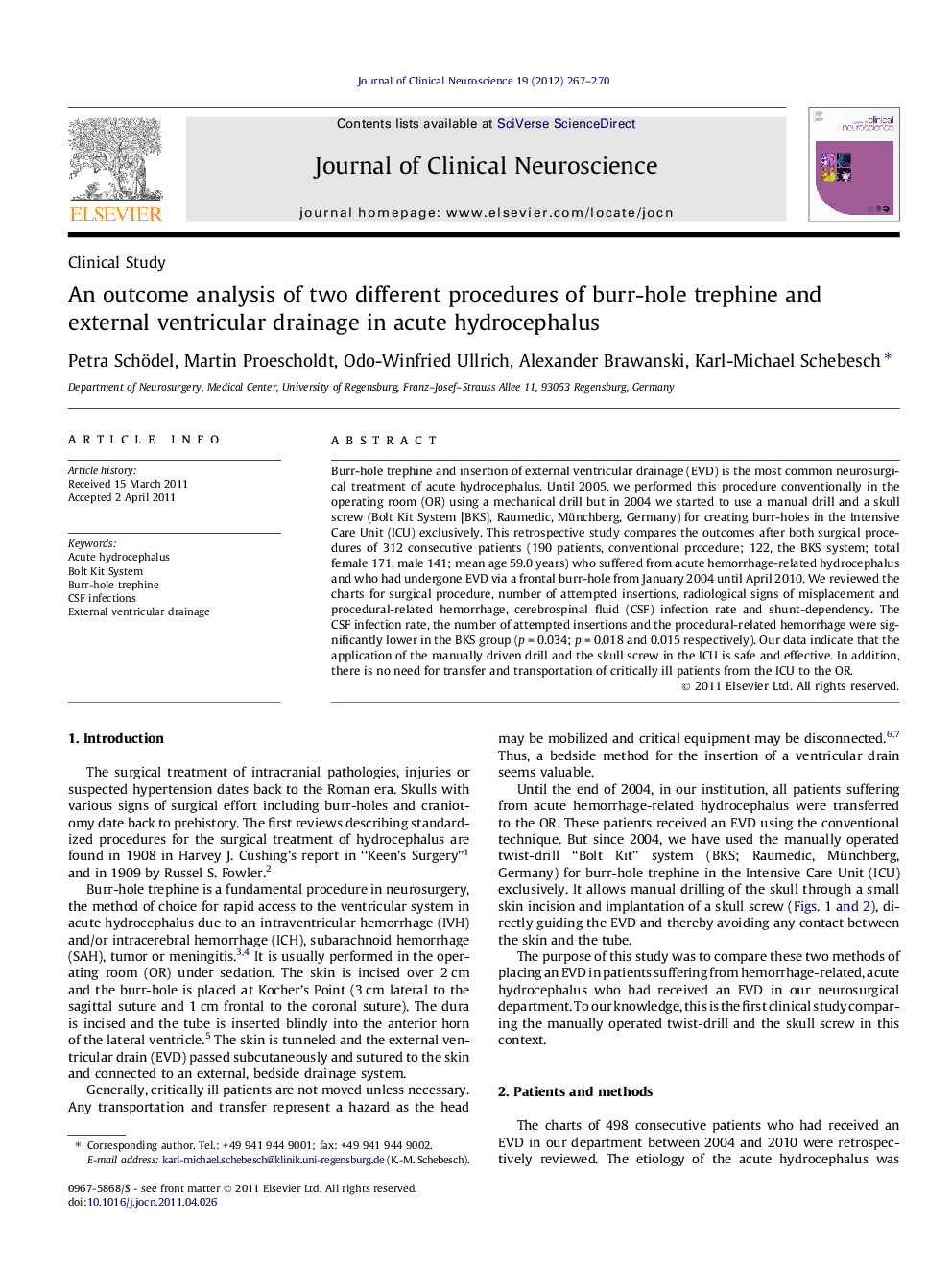 An outcome analysis of two different procedures of burr-hole trephine and external ventricular drainage in acute hydrocephalus