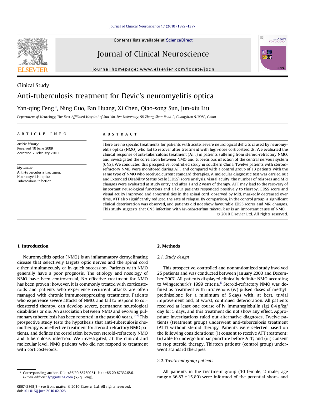 Anti-tuberculosis treatment for Devic’s neuromyelitis optica