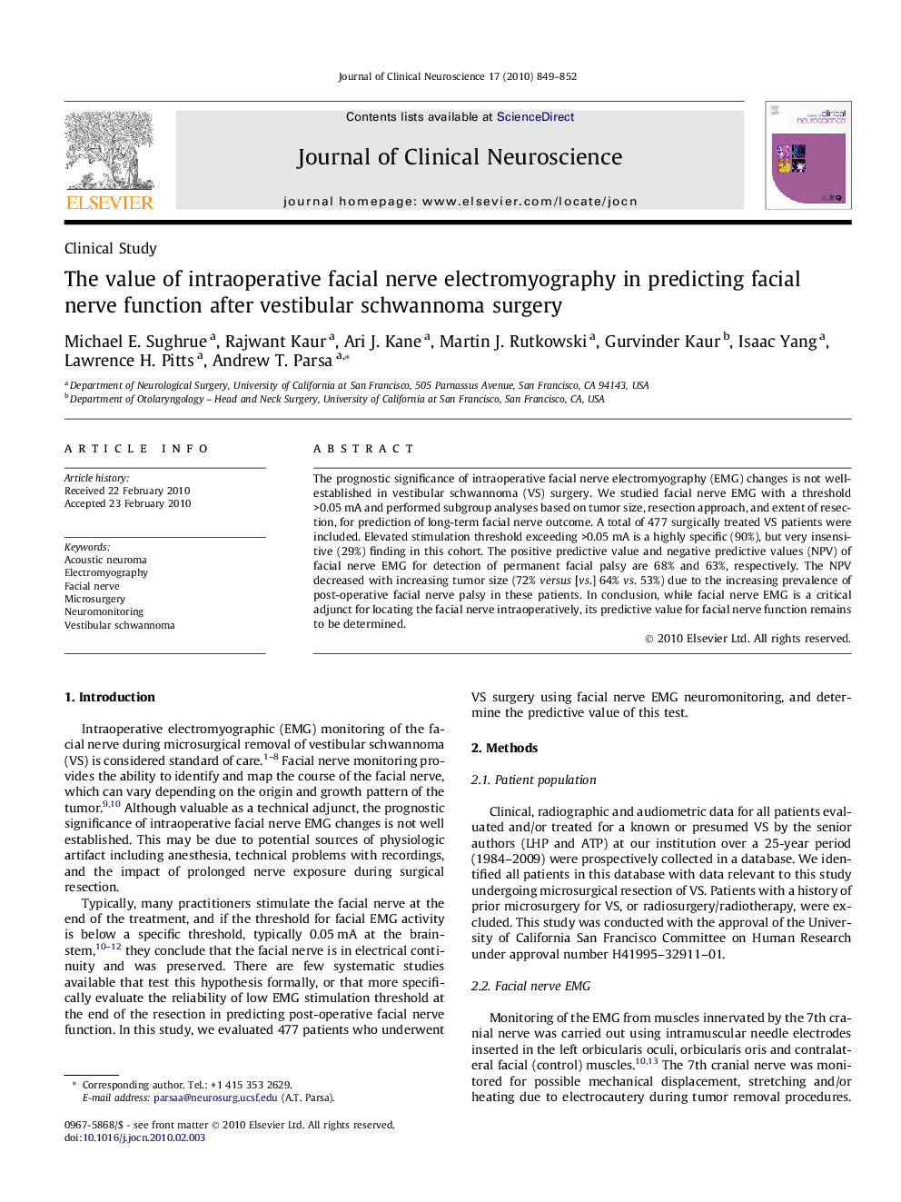 The value of intraoperative facial nerve electromyography in predicting facial nerve function after vestibular schwannoma surgery