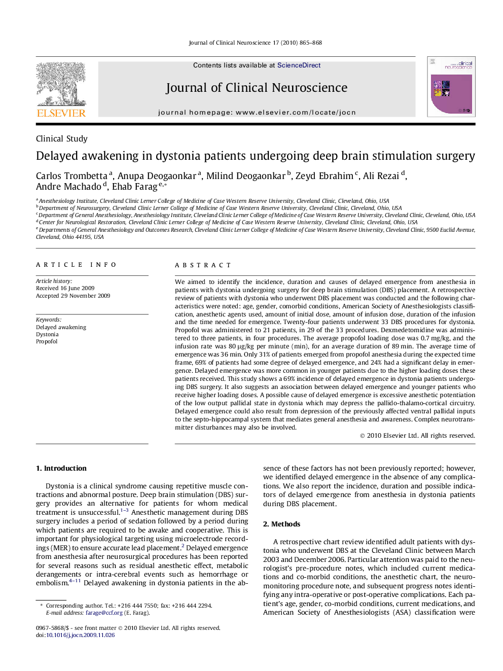 Delayed awakening in dystonia patients undergoing deep brain stimulation surgery