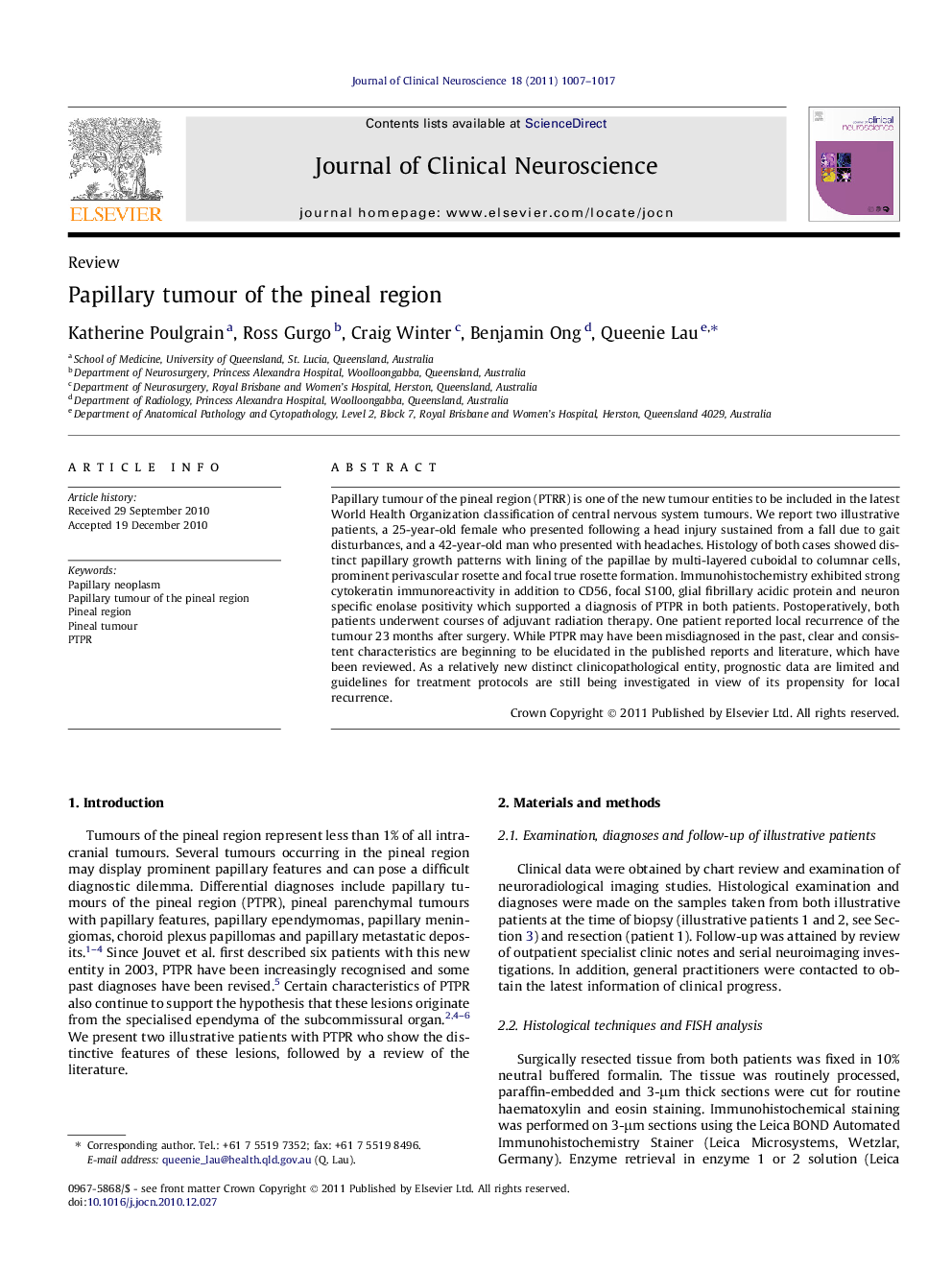 Papillary tumour of the pineal region