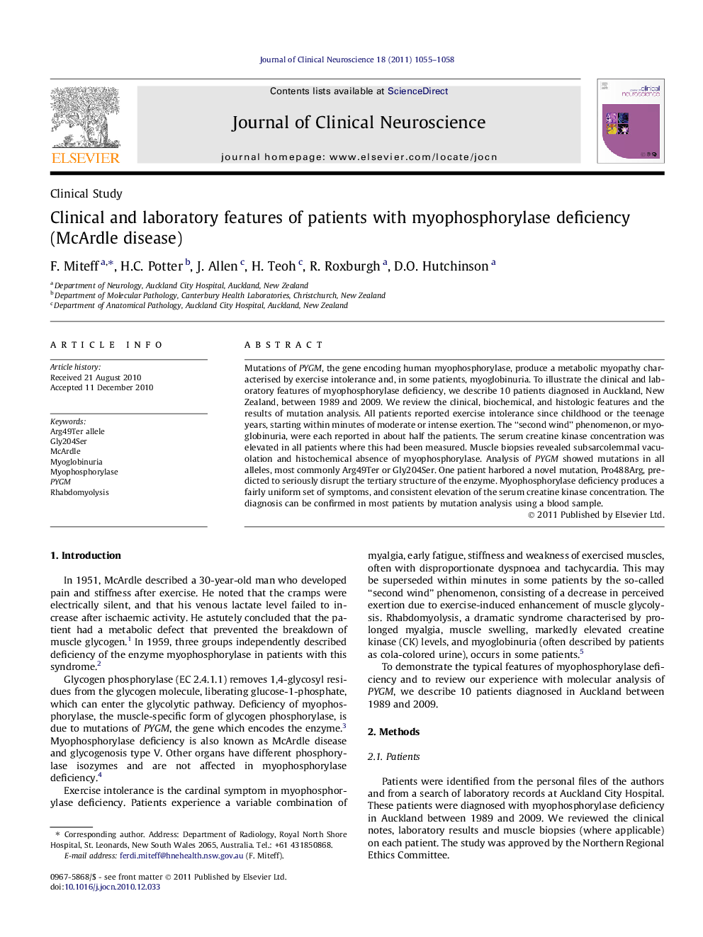 Clinical and laboratory features of patients with myophosphorylase deficiency (McArdle disease)