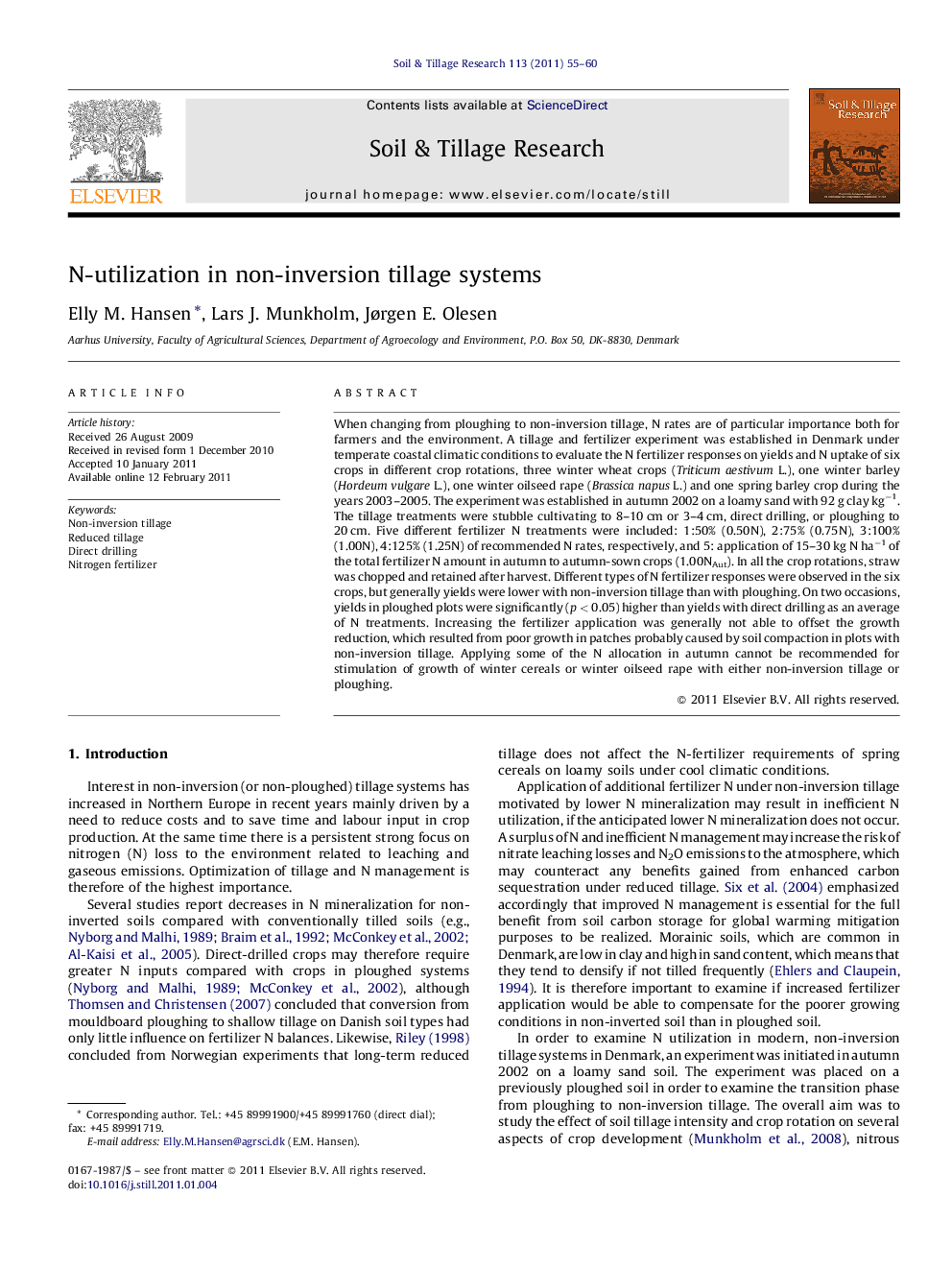 N-utilization in non-inversion tillage systems