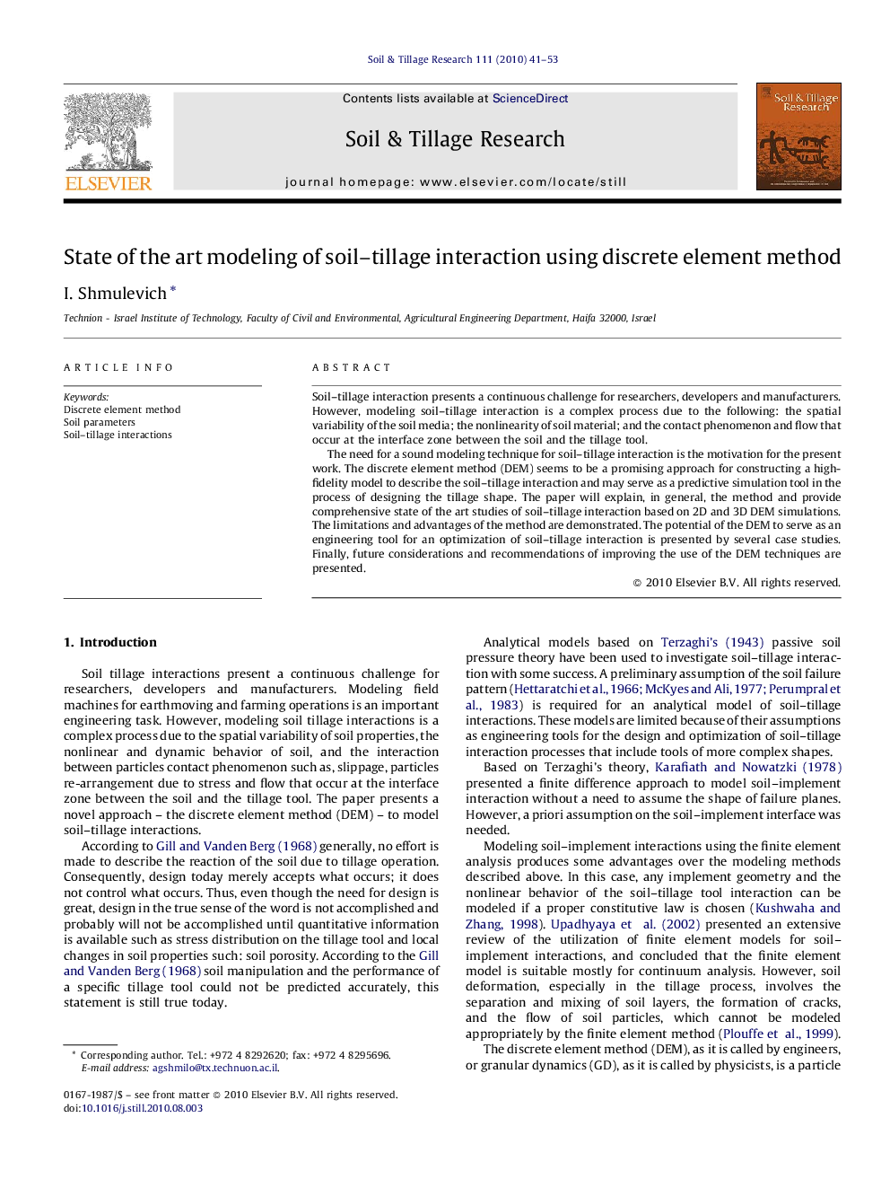 State of the art modeling of soil–tillage interaction using discrete element method