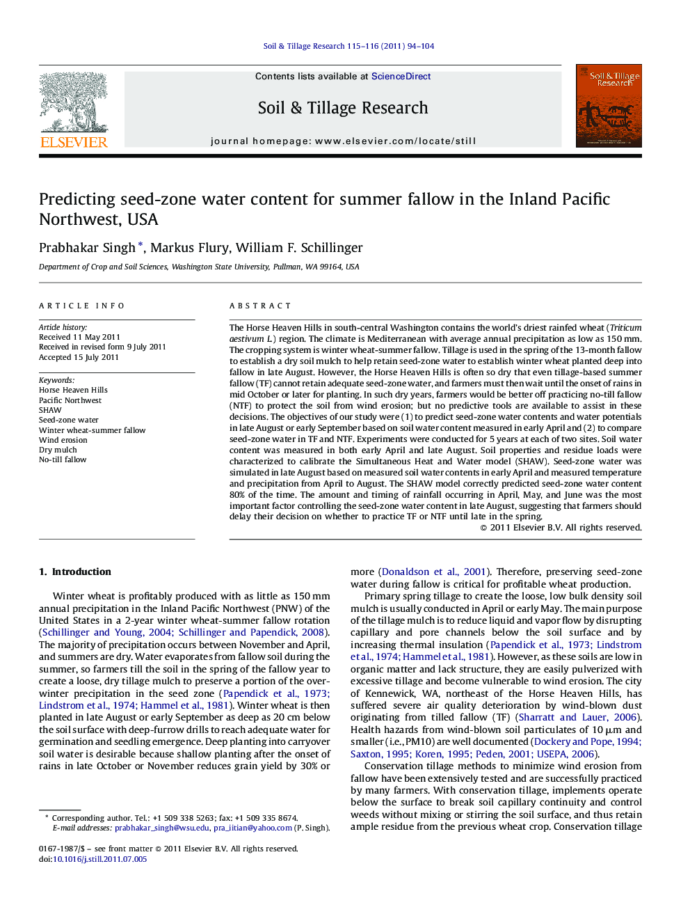 Predicting seed-zone water content for summer fallow in the Inland Pacific Northwest, USA