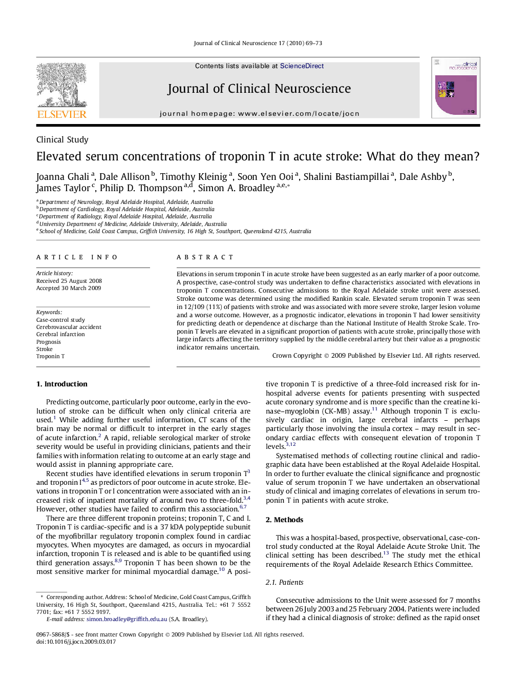 Elevated serum concentrations of troponin T in acute stroke: What do they mean?