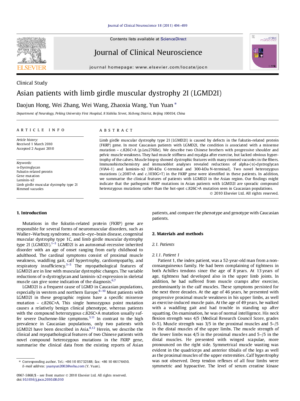 Asian patients with limb girdle muscular dystrophy 2I (LGMD2I)