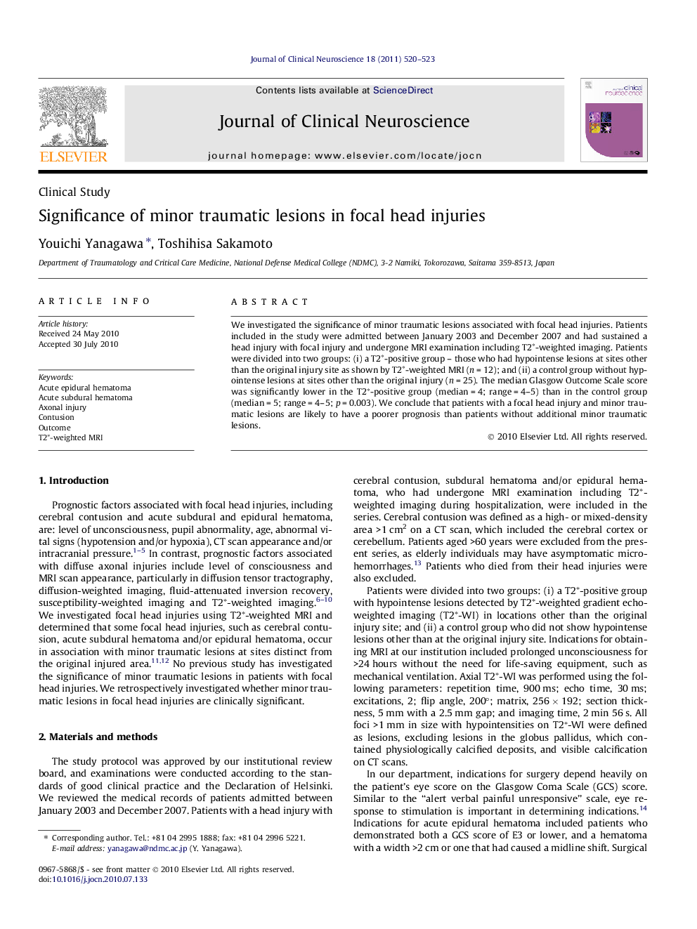 Significance of minor traumatic lesions in focal head injuries