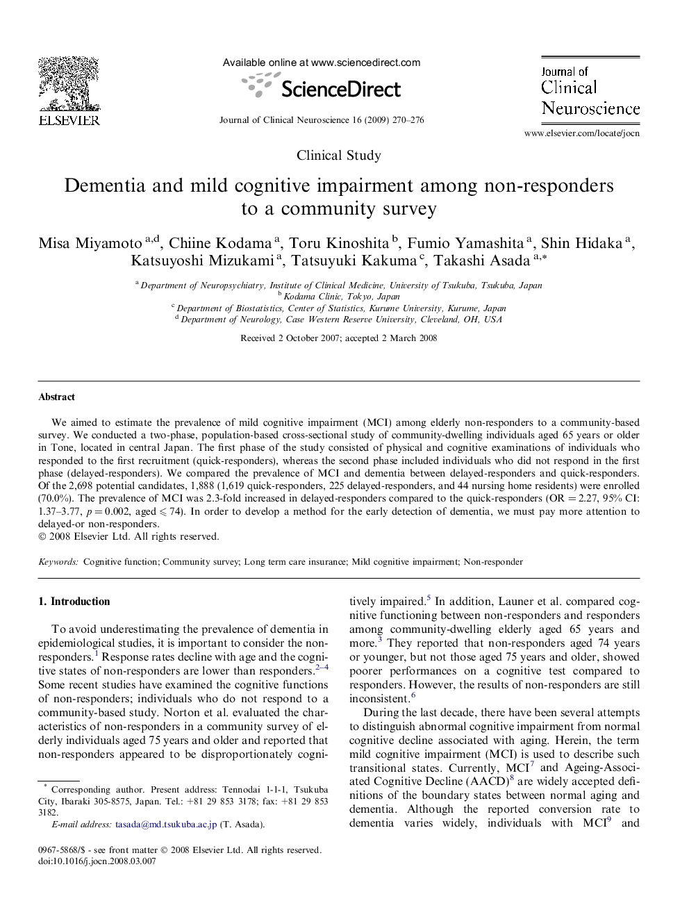 Dementia and mild cognitive impairment among non-responders to a community survey