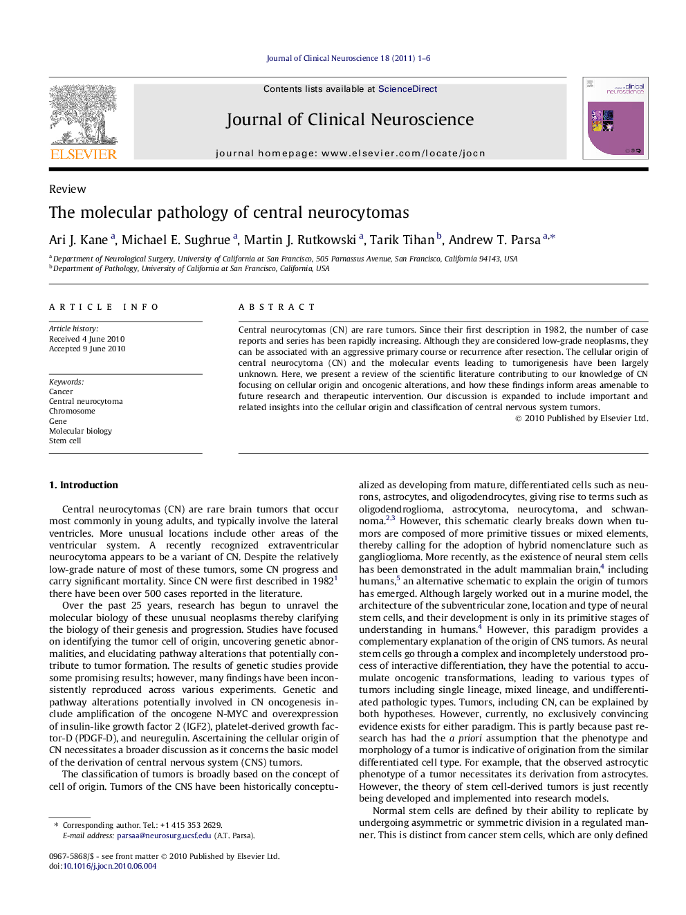 The molecular pathology of central neurocytomas