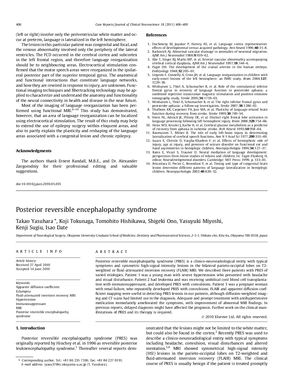 Posterior reversible encephalopathy syndrome