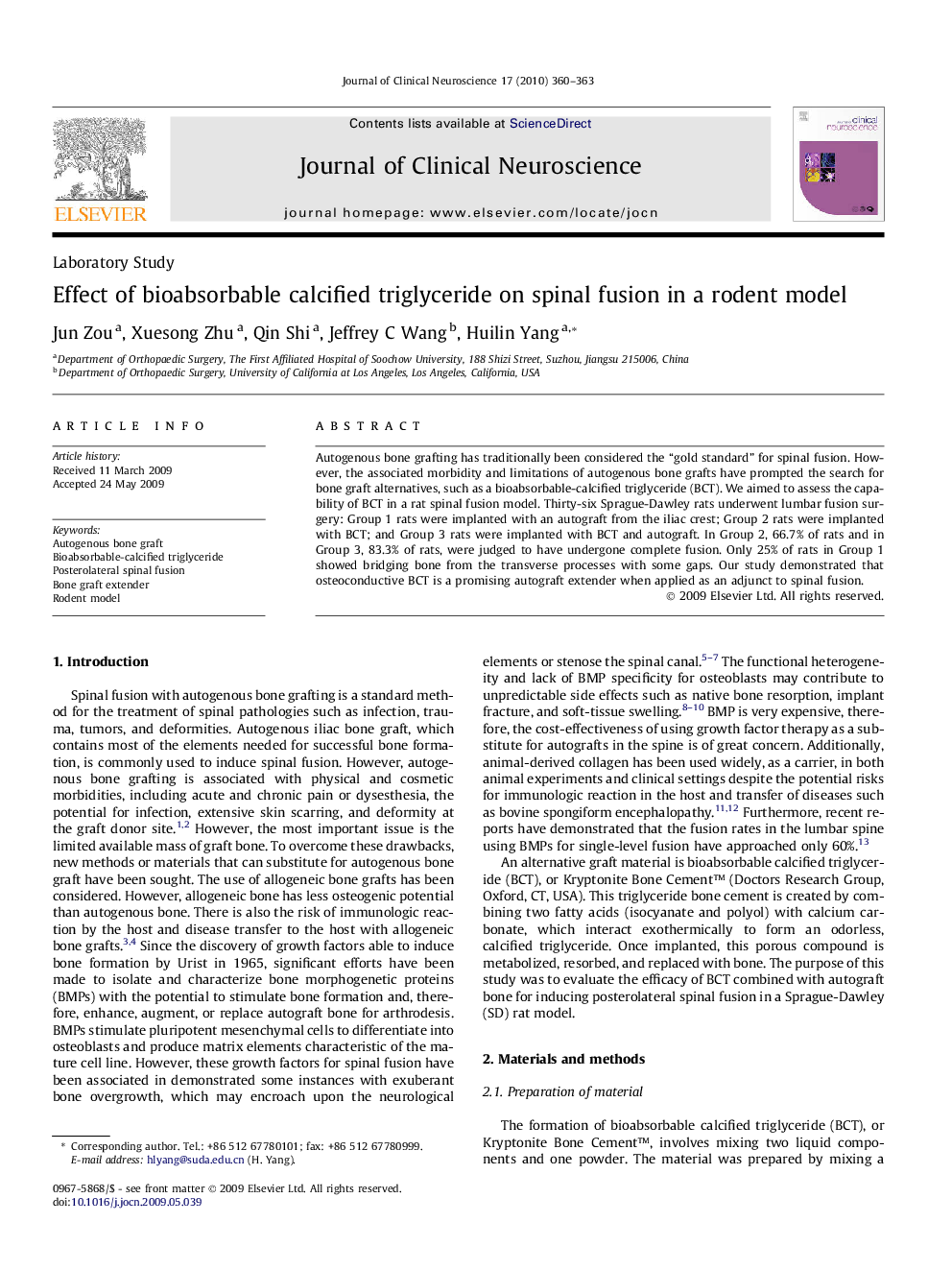 Effect of bioabsorbable calcified triglyceride on spinal fusion in a rodent model