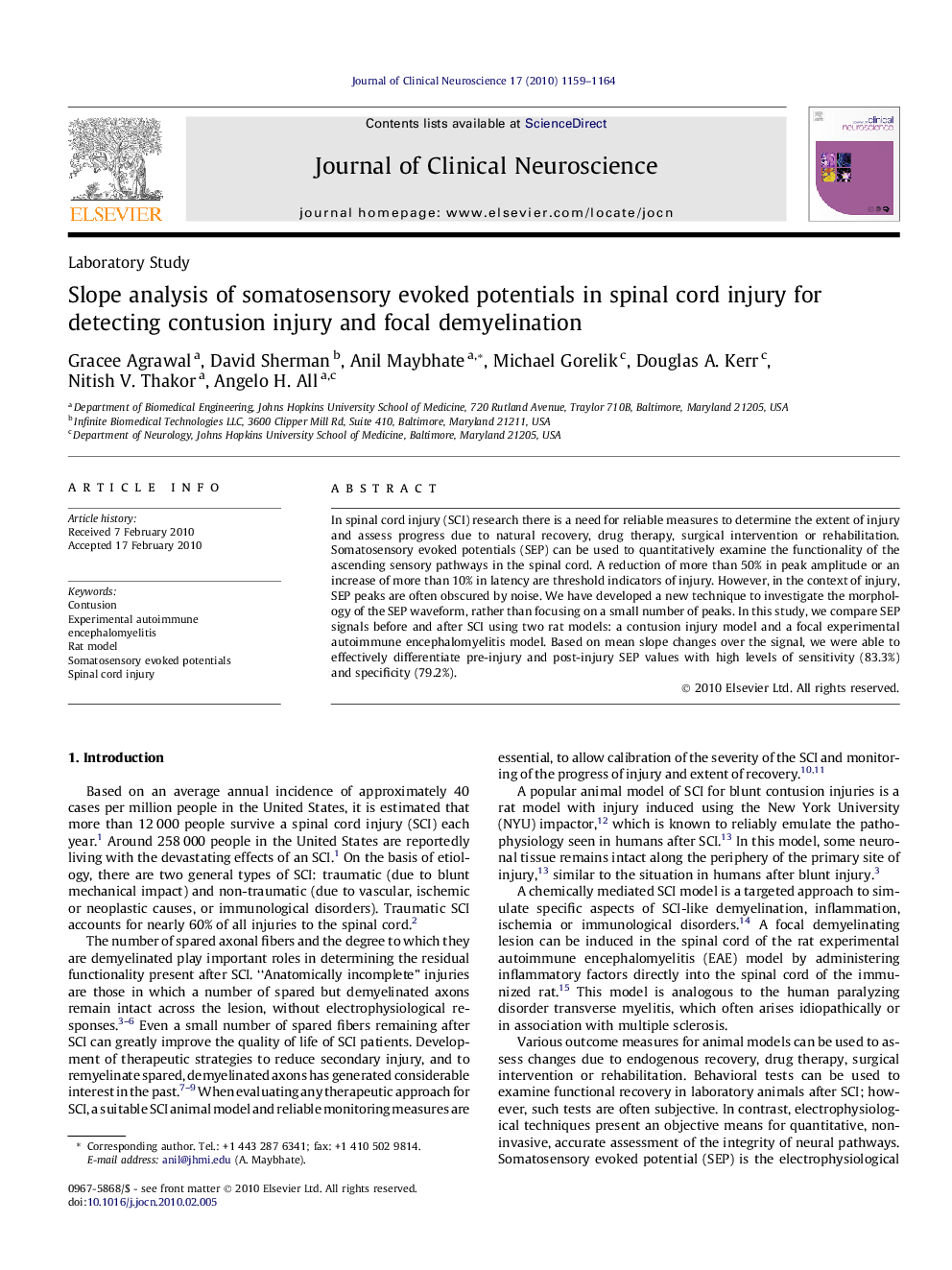 Slope analysis of somatosensory evoked potentials in spinal cord injury for detecting contusion injury and focal demyelination