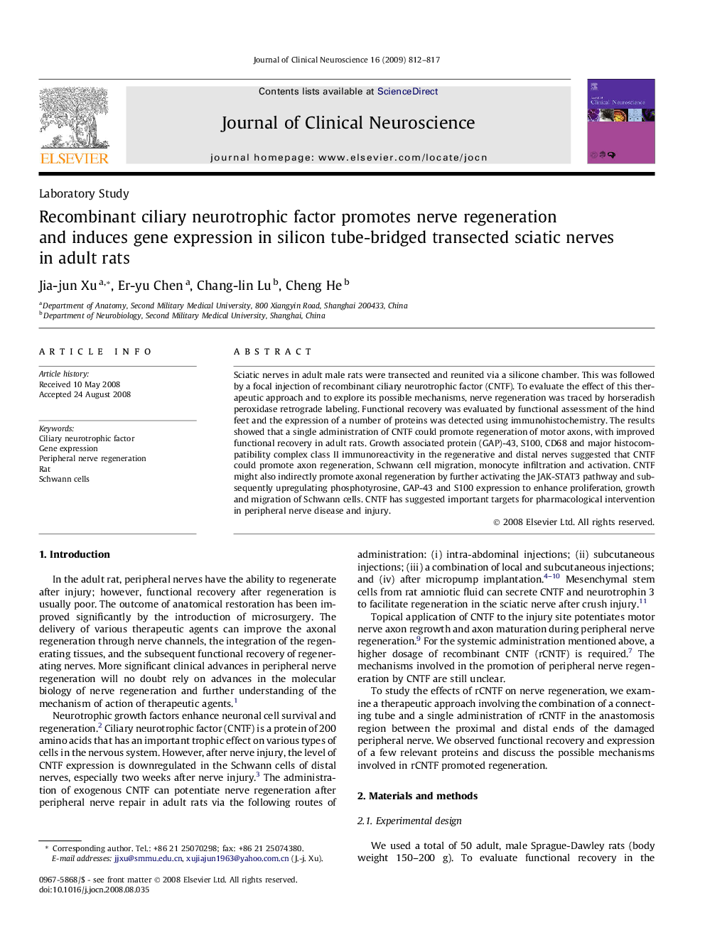 Recombinant ciliary neurotrophic factor promotes nerve regeneration and induces gene expression in silicon tube-bridged transected sciatic nerves in adult rats