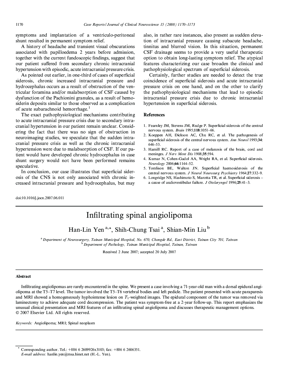 Infiltrating spinal angiolipoma