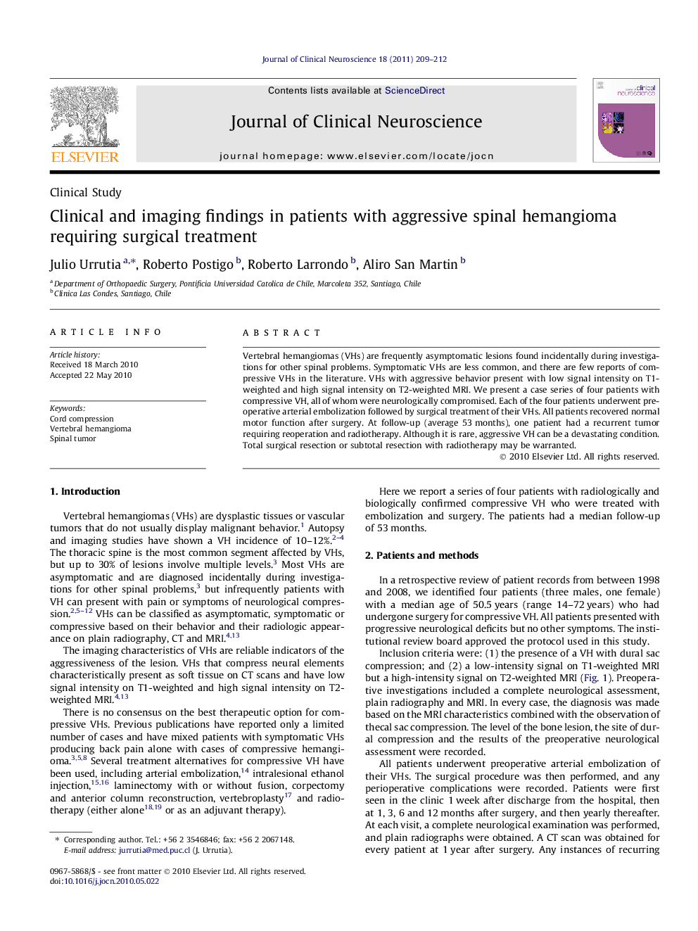 Clinical and imaging findings in patients with aggressive spinal hemangioma requiring surgical treatment