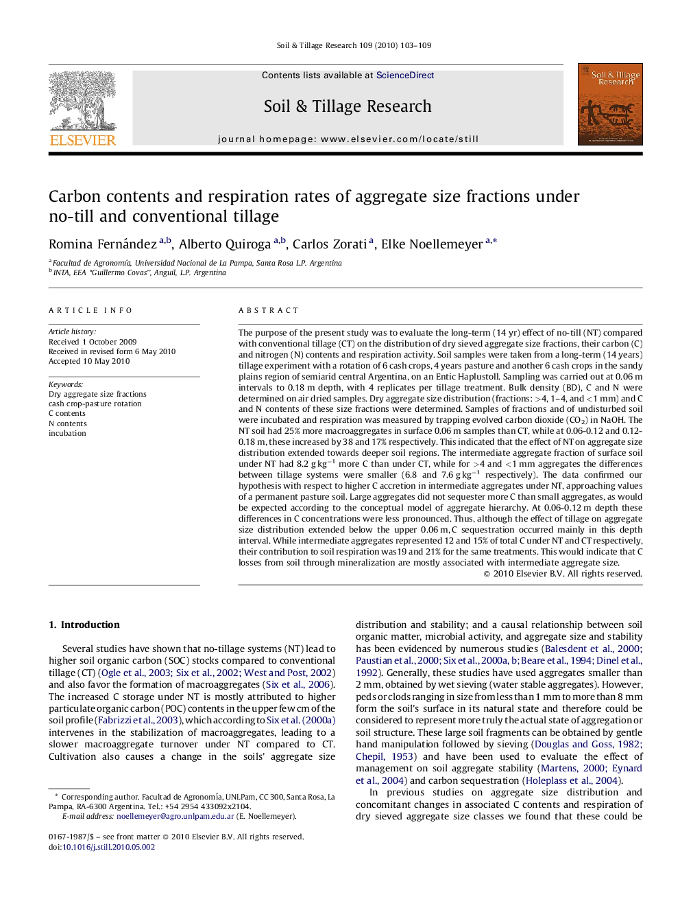 Carbon contents and respiration rates of aggregate size fractions under no-till and conventional tillage