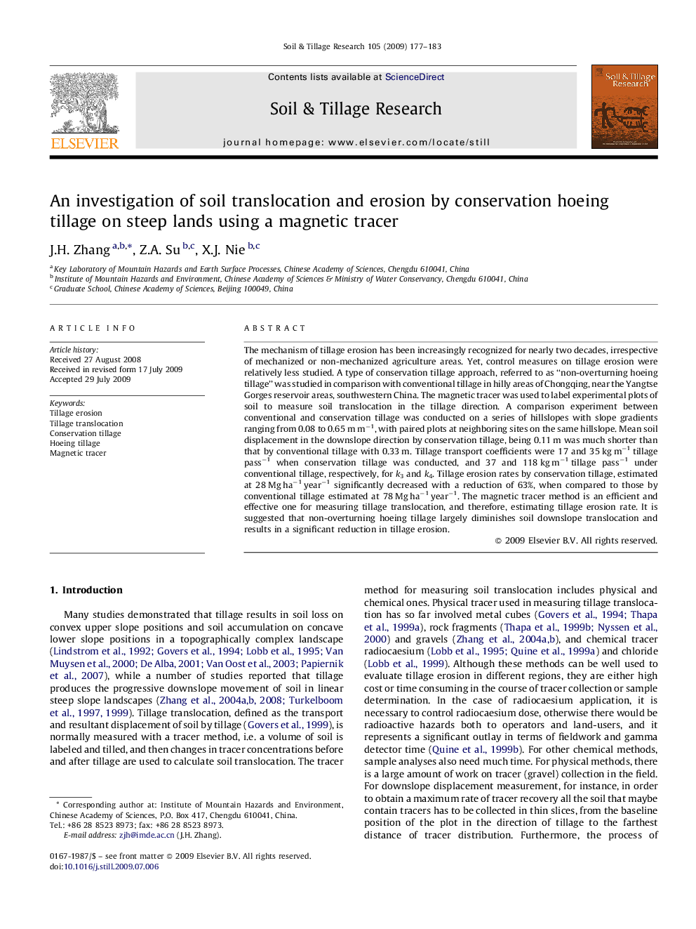 An investigation of soil translocation and erosion by conservation hoeing tillage on steep lands using a magnetic tracer