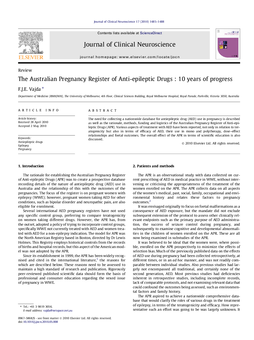 The Australian Pregnancy Register of Anti-epileptic Drugs : 10 years of progress
