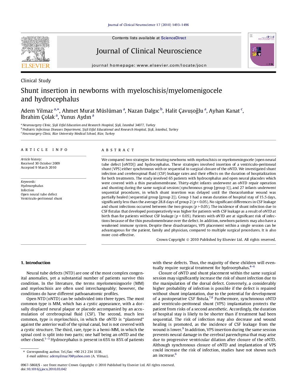 Shunt insertion in newborns with myeloschisis/myelomenigocele and hydrocephalus