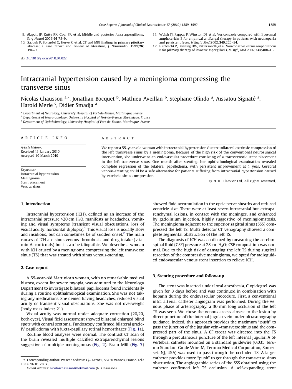 Intracranial hypertension caused by a meningioma compressing the transverse sinus