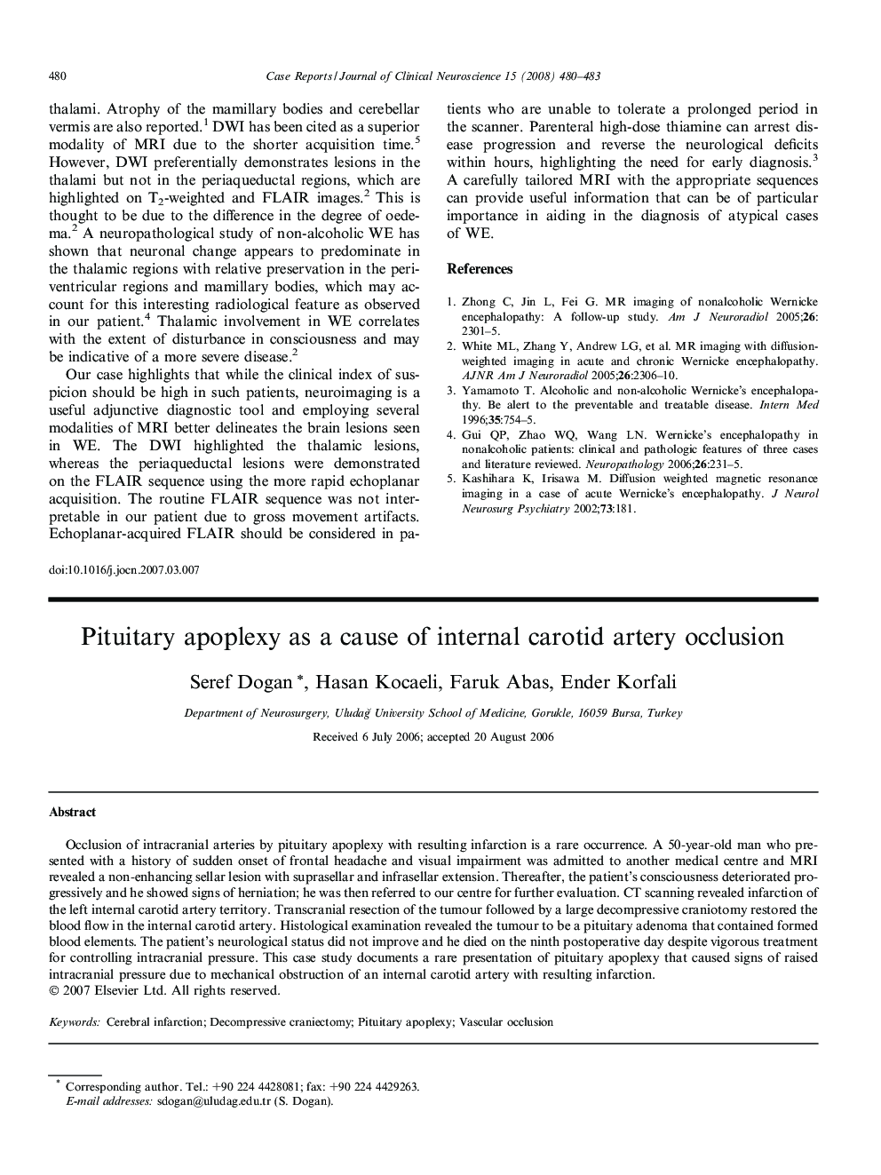 Pituitary apoplexy as a cause of internal carotid artery occlusion