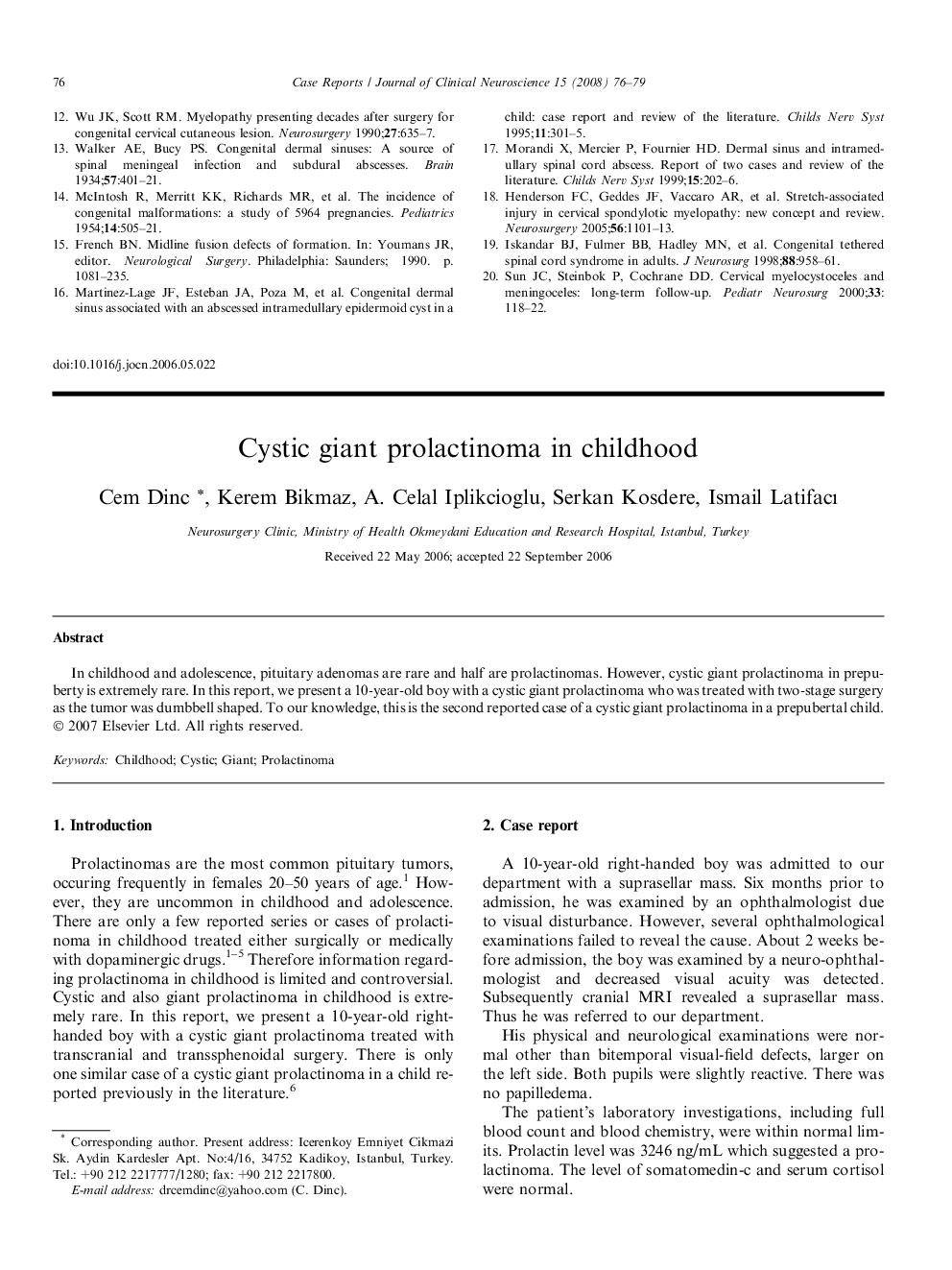 Cystic giant prolactinoma in childhood