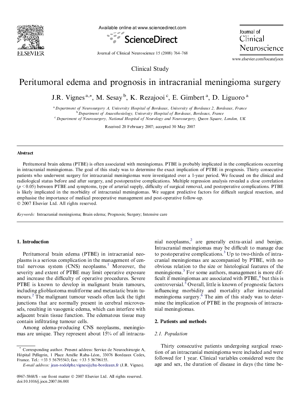 Peritumoral edema and prognosis in intracranial meningioma surgery