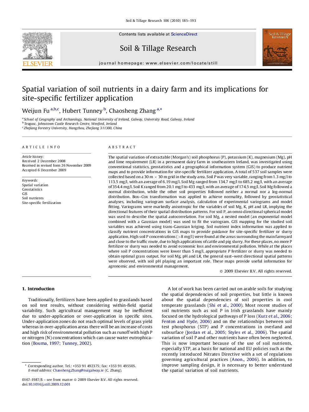 Spatial variation of soil nutrients in a dairy farm and its implications for site-specific fertilizer application