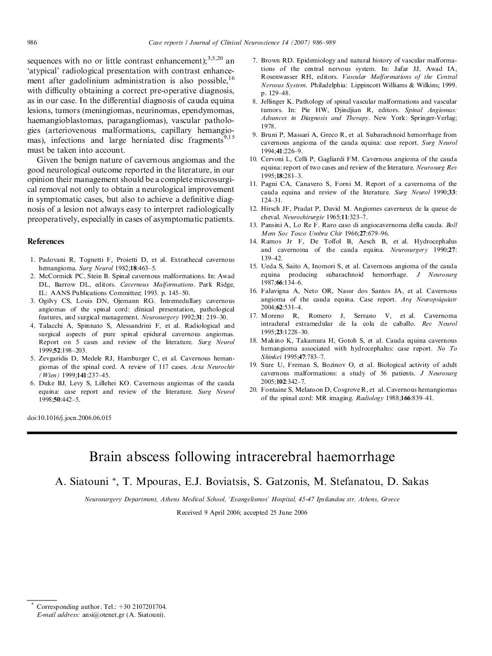 Brain abscess following intracerebral haemorrhage