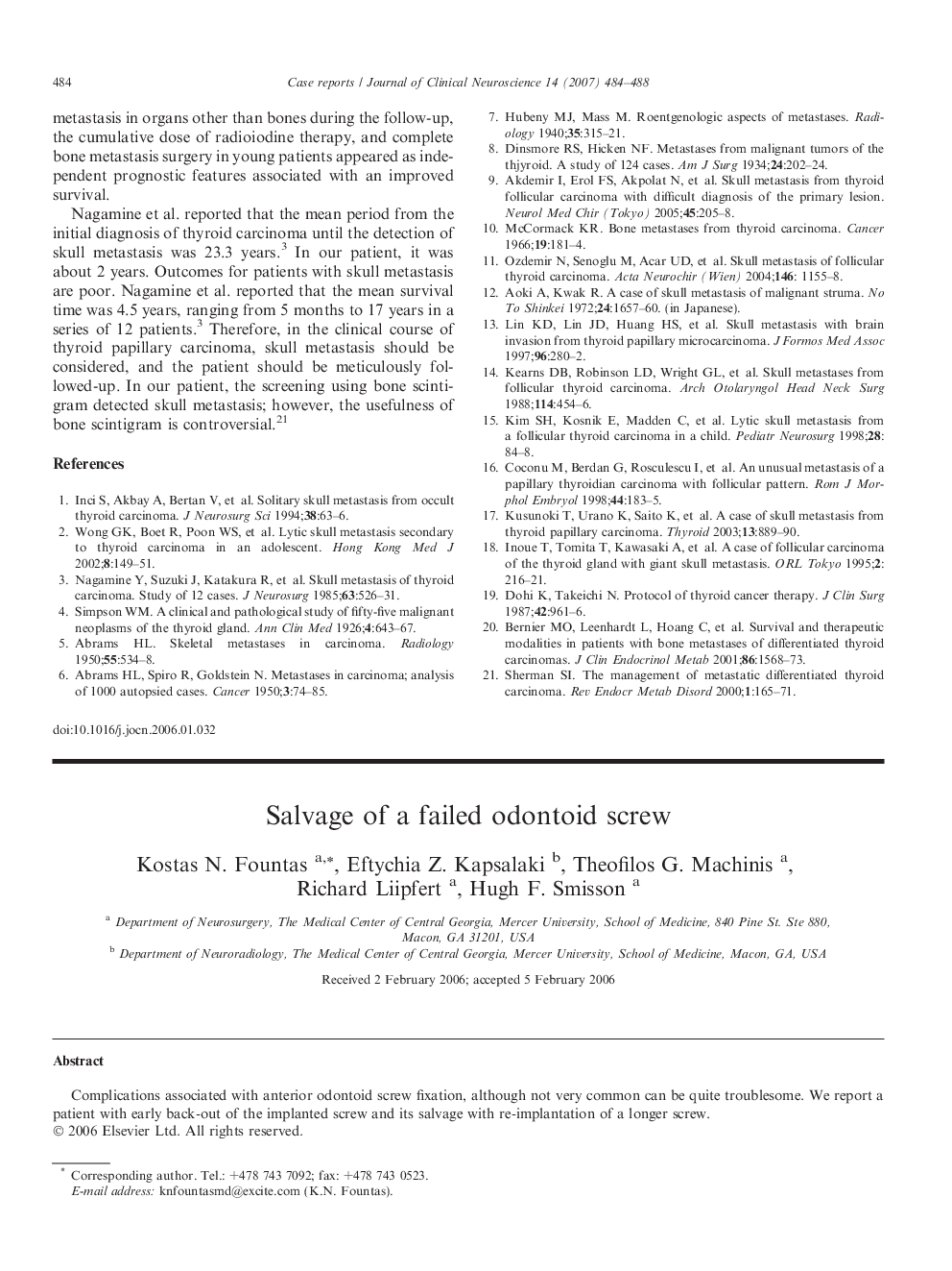 Salvage of a failed odontoid screw