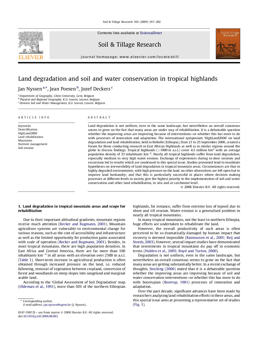 Land degradation and soil and water conservation in tropical highlands