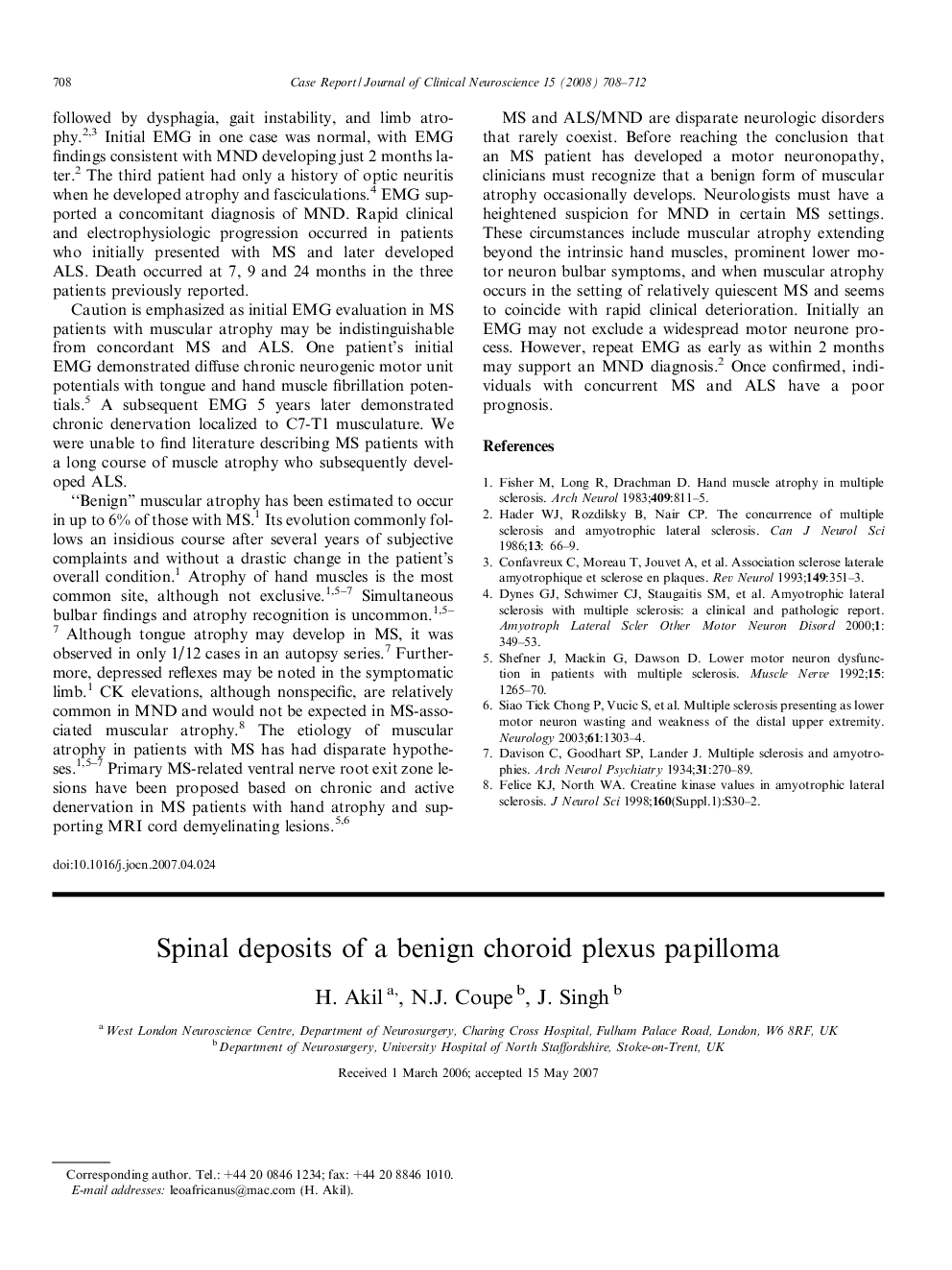 Spinal deposits of a benign choroid plexus papilloma