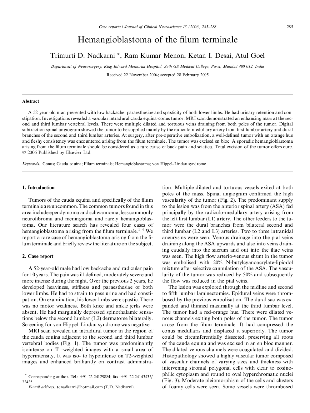 Hemangioblastoma of the filum terminale