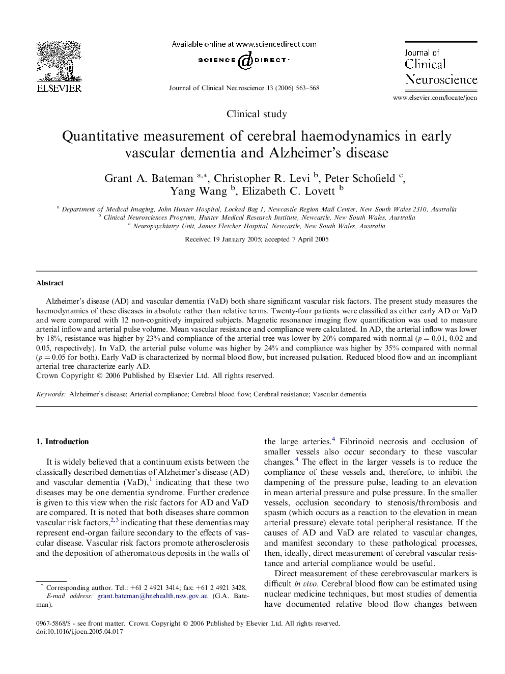 Quantitative measurement of cerebral haemodynamics in early vascular dementia and Alzheimer’s disease