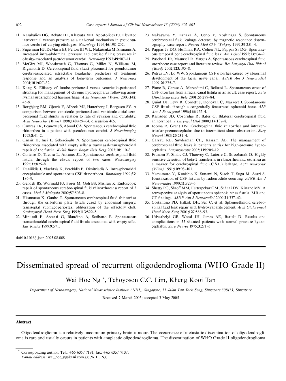 Disseminated spread of recurrent oligodendroglioma (WHO Grade II)