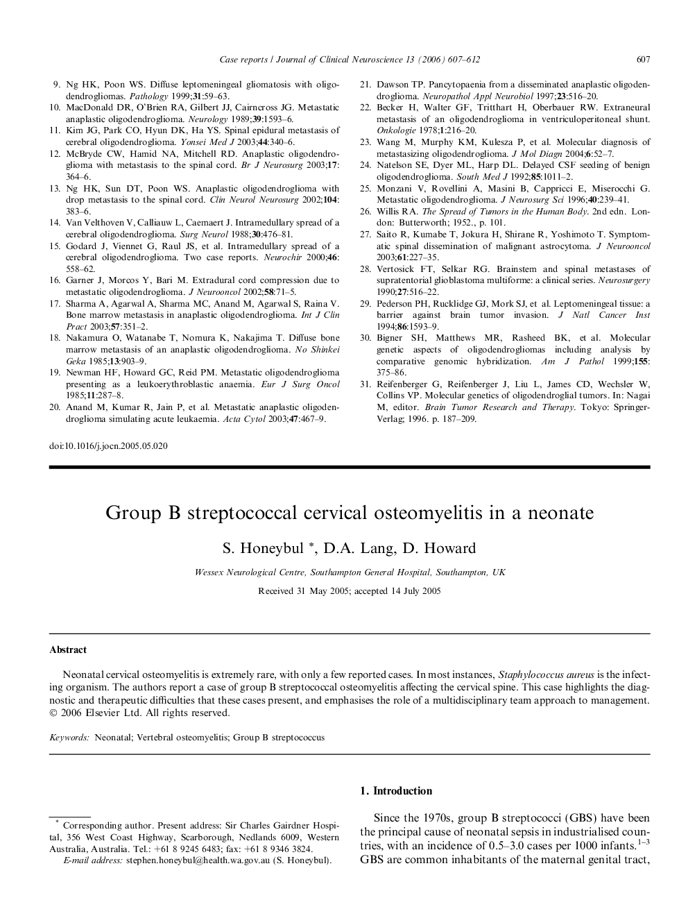 Group B streptococcal cervical osteomyelitis in a neonate