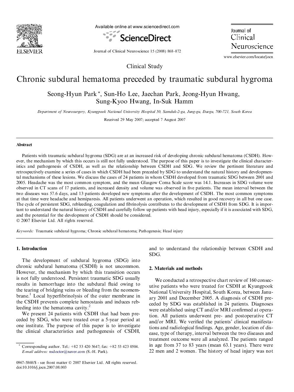 Chronic subdural hematoma preceded by traumatic subdural hygroma