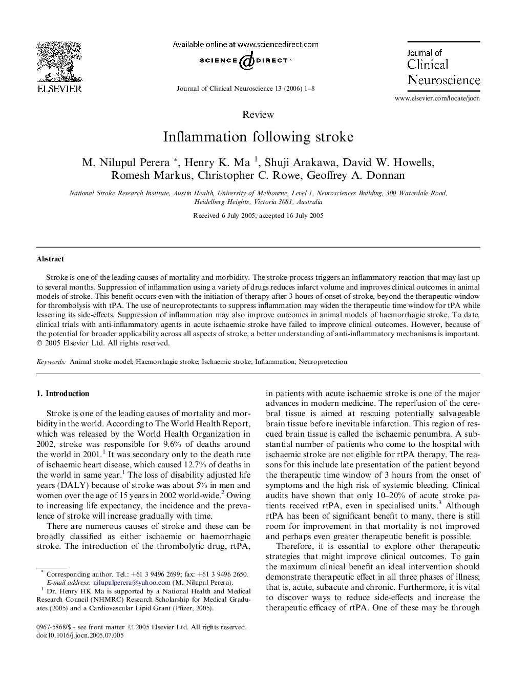 Inflammation following stroke