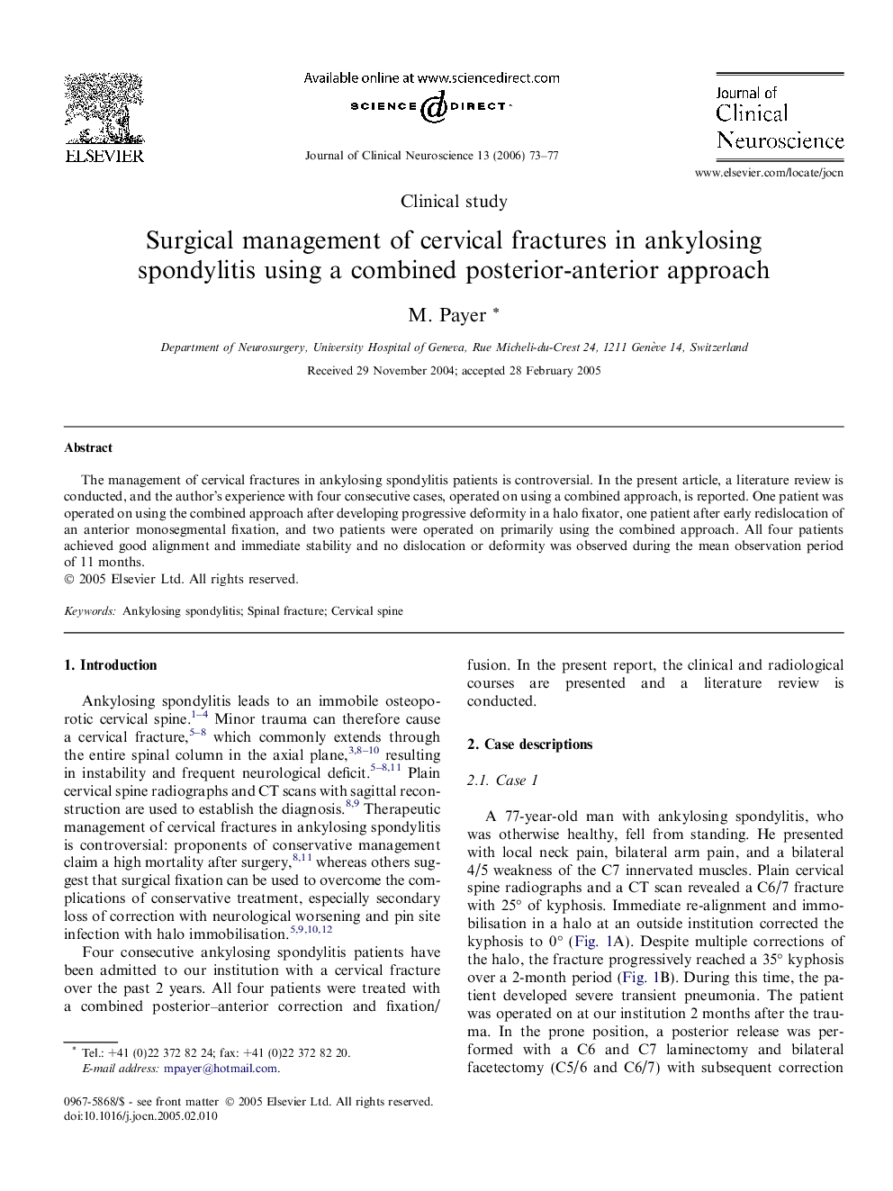 Surgical management of cervical fractures in ankylosing spondylitis using a combined posterior-anterior approach